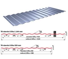 Trapézový plech T8 PE25 RAL 6005 tm. zelená lesk, stěnový profil