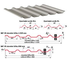 Trapézový plech SAT35 PE25 RAL 7016 antracit lesk, prolis